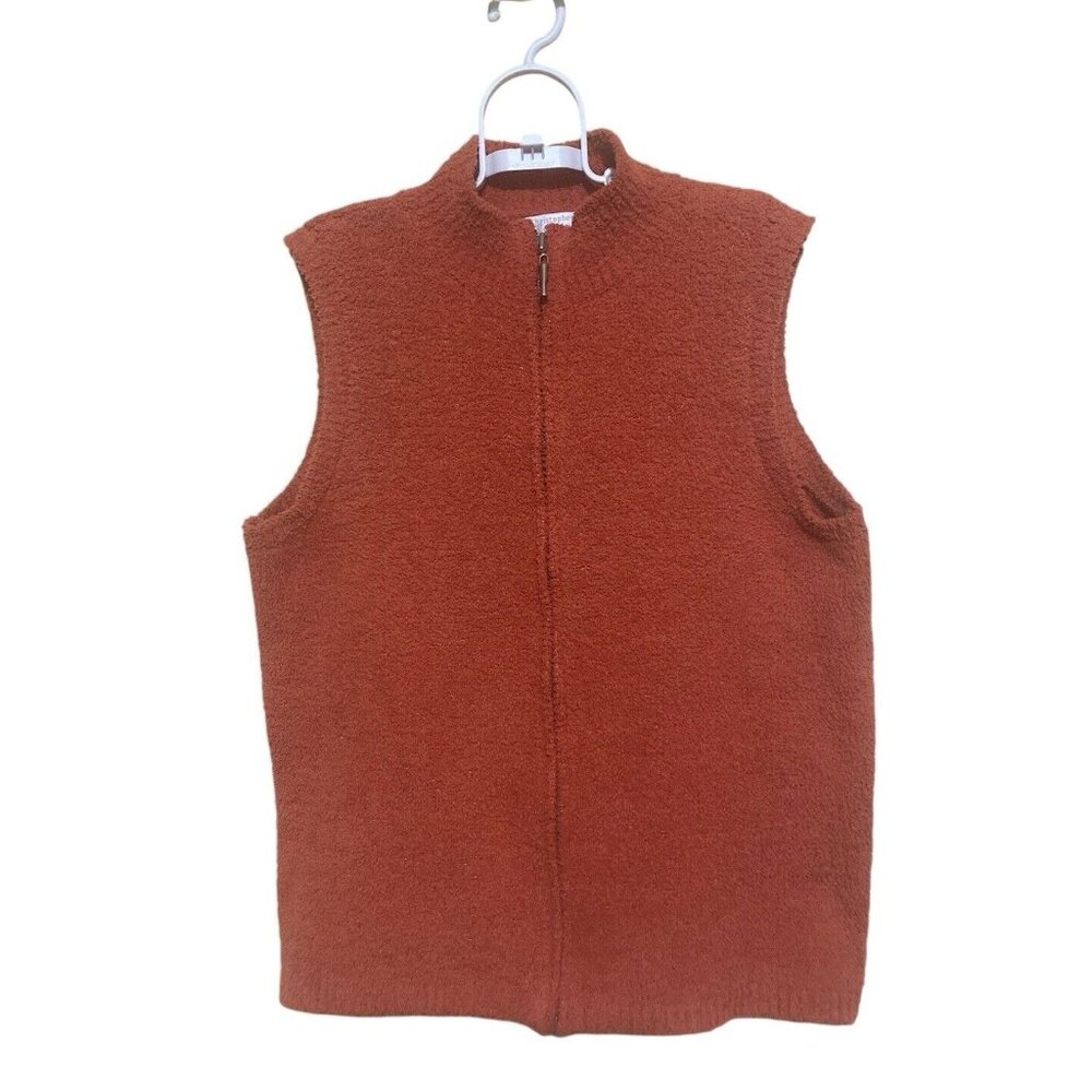 Christopher & Banks Full Zip Fleece Vest Women Medium Rust Orange Mock Neck